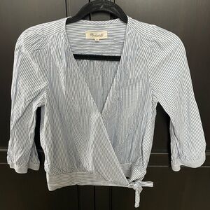 Wrap Top in Indigo Stripe